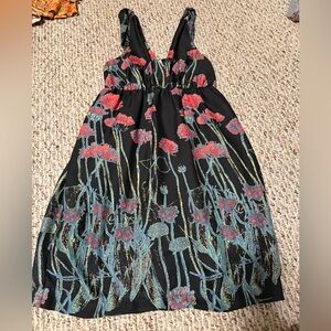 Floral Black Dress with Red and Green Accents